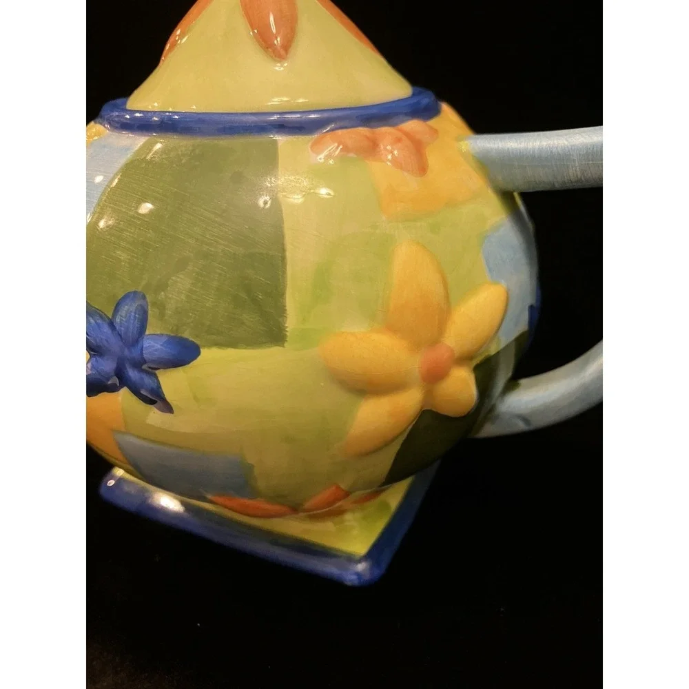 VTG Oneida China Hand Painted Country Style Blue Yellow Orange Floral Teapot